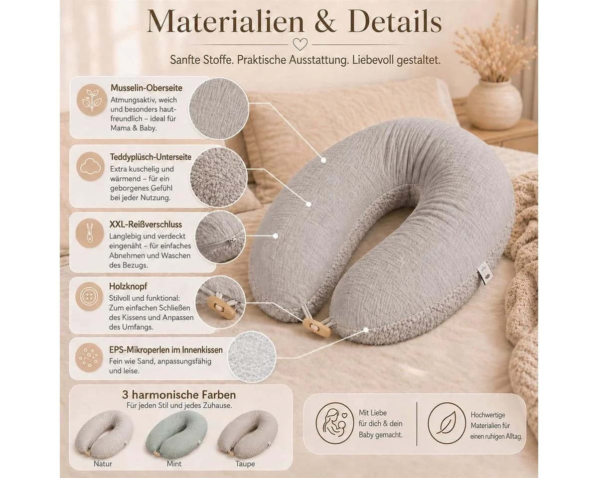 SEI Design Stillkissen XXL Taupe Musselin EPS Mikroperlen - Bild 5