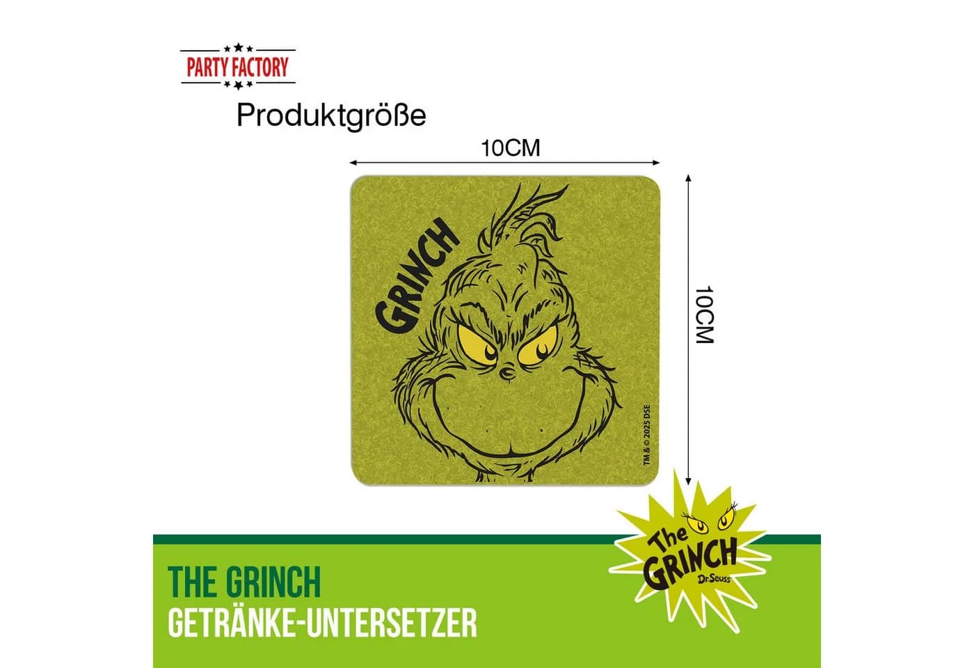 Party Factory Getränkeuntersetzer The Grinch 4er Set Grün Filz - Bild 3