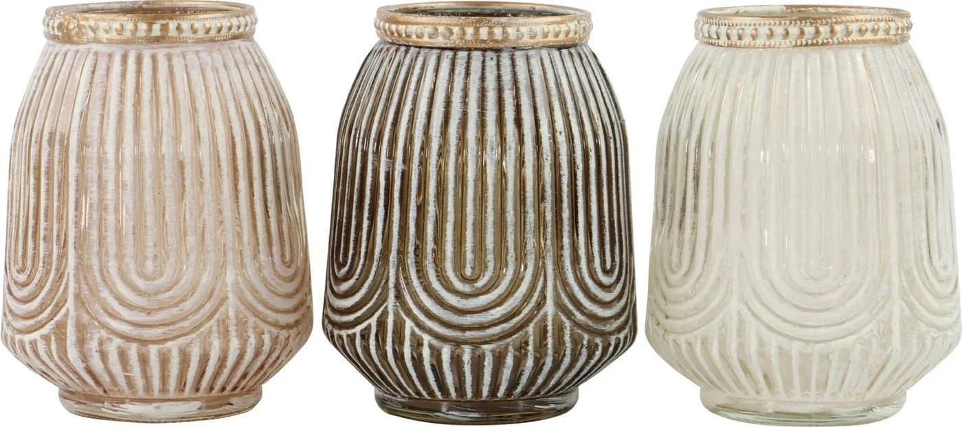FURNARO Dekovase Fès 3-teilig Beige Glas Metall - Bild 2