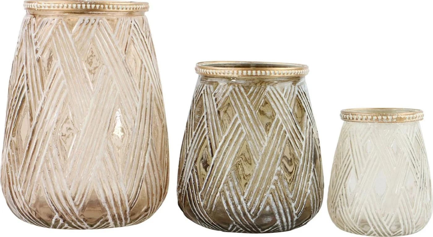 FURNARO Dekovase Set 3-tlg. Glas Windlichter Naturtöne - Bild 2