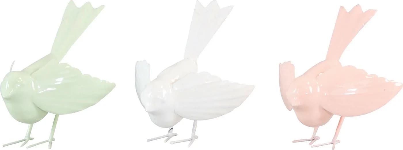 FURNARO Deko-Vogelset 3-tlg. Eisen emailliert Pastellfarben
