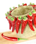 FURNARO Übertopf Keramik Rot Beige Chili Dekor Handgefertigt Bild 1