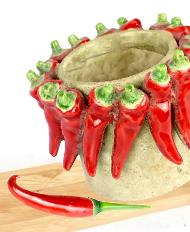 FURNARO Übertopf Keramik Rot Beige Chili Dekor Handgefertigt