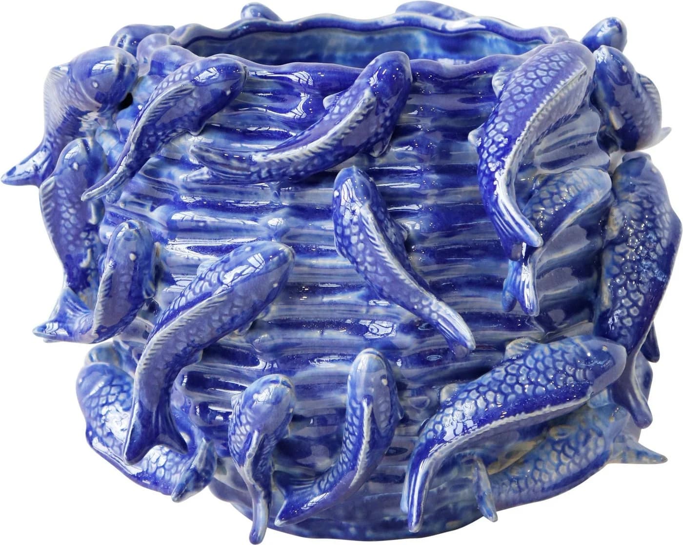 FURNARO Übertopf Fischdekor Blau Keramik - Bild 2