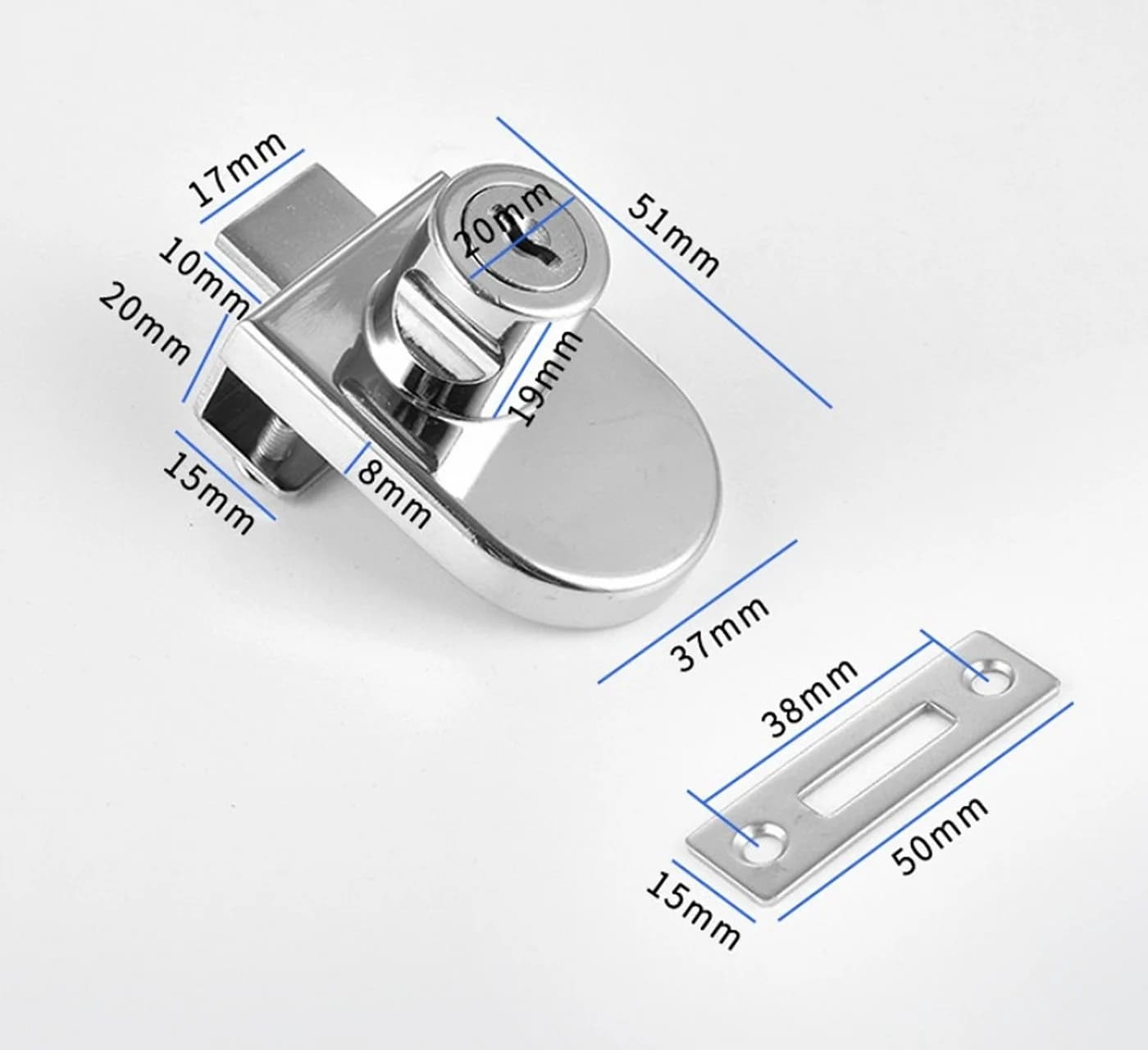 BAYLI 5er Set Glastürschloss Silber für Vitrine 4-8mm