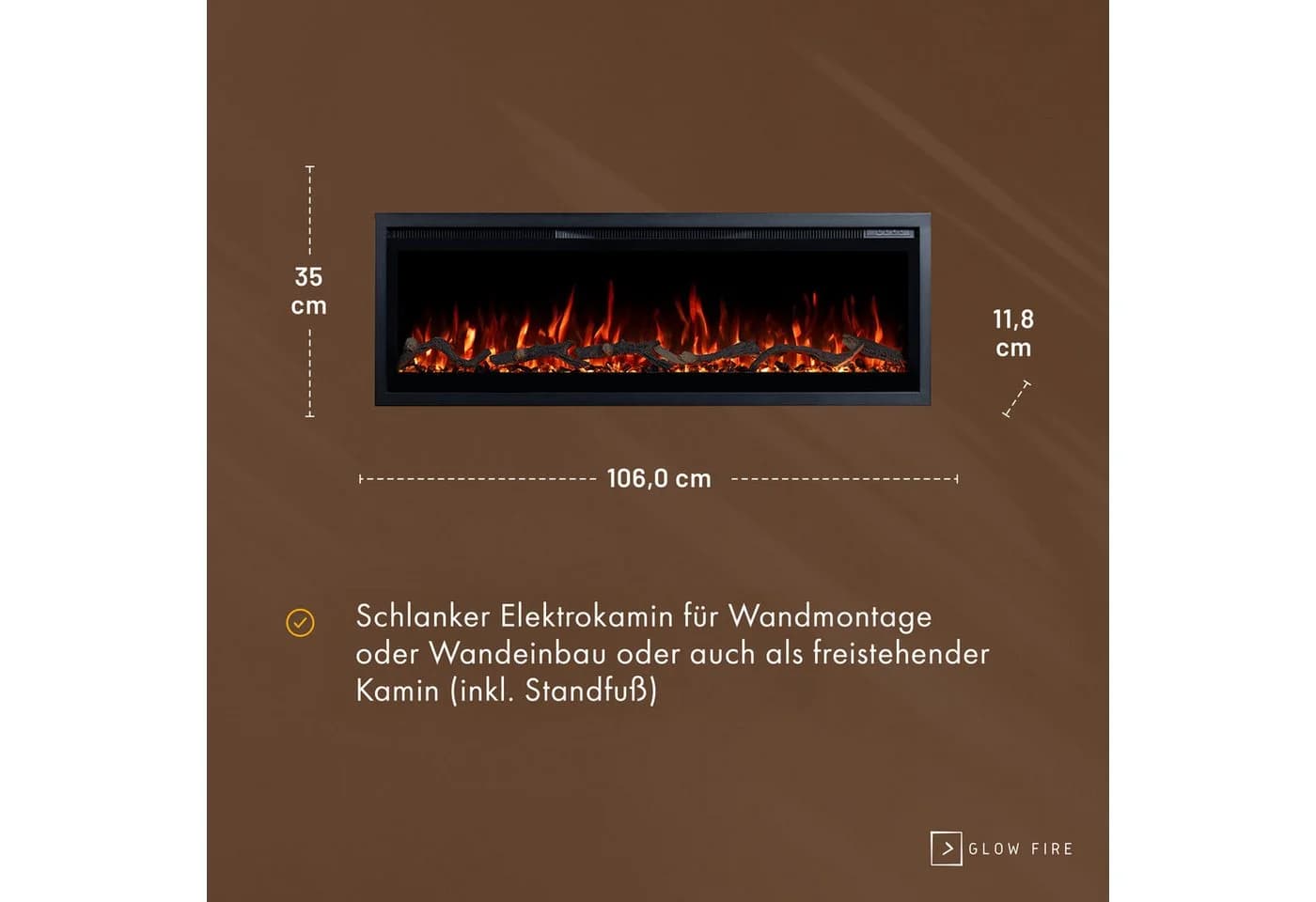 GLOW FIRE Elektrokamin GF Core Wandkamin mit 3D Feuer und Heizung - Bild 4