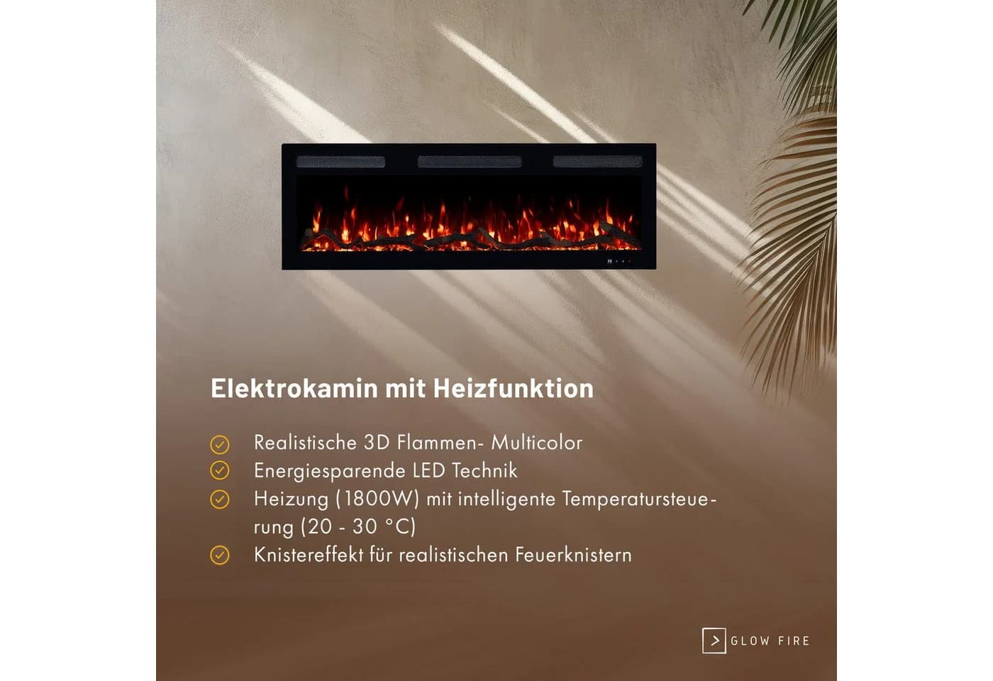 GLOW FIRE Elektrokamin Inside Wandkamin mit 3D Feuer und Heizung - Bild 3