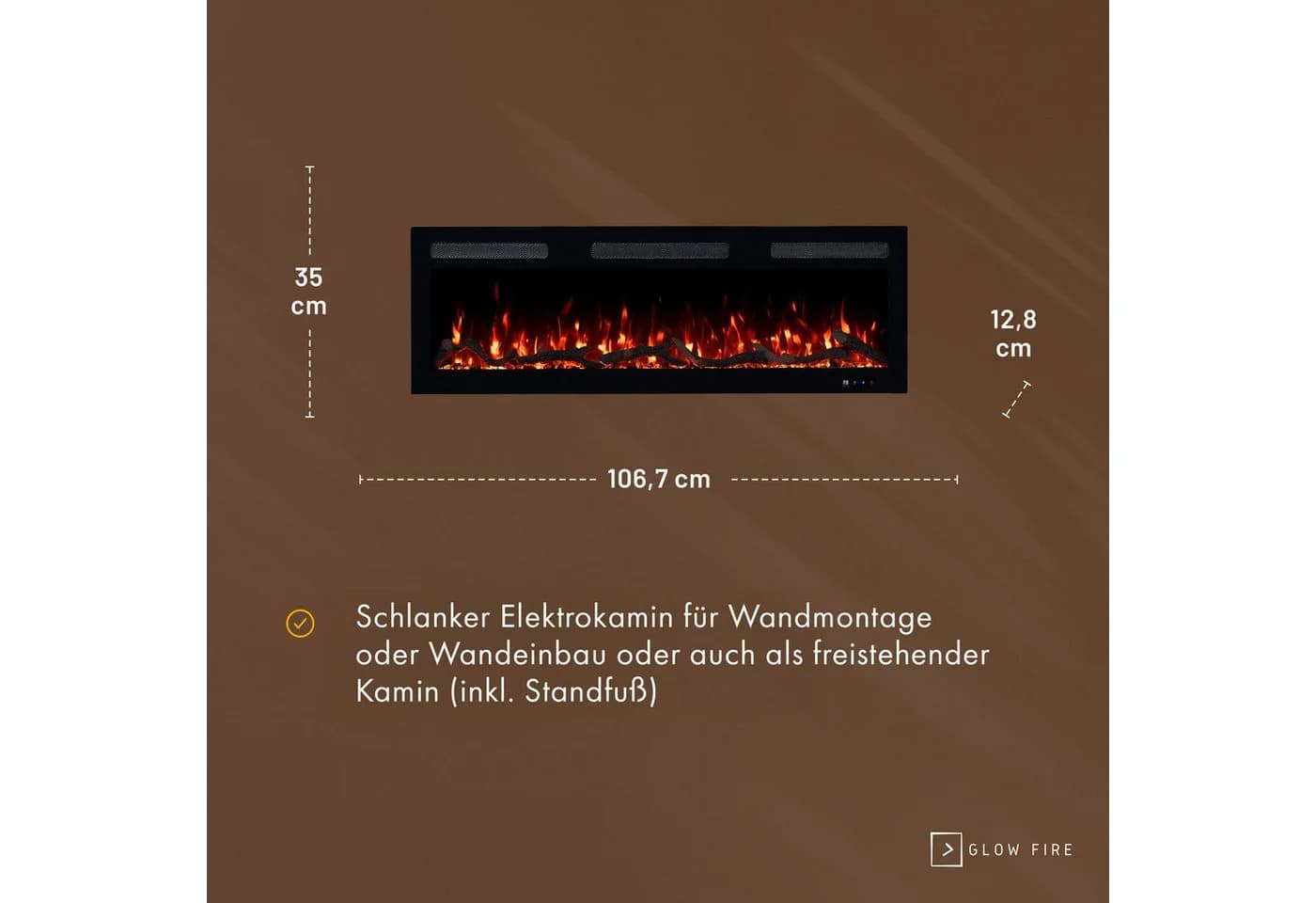 GLOW FIRE Elektrokamin Inside Wandkamin mit 3D Feuer und Heizung - Bild 4