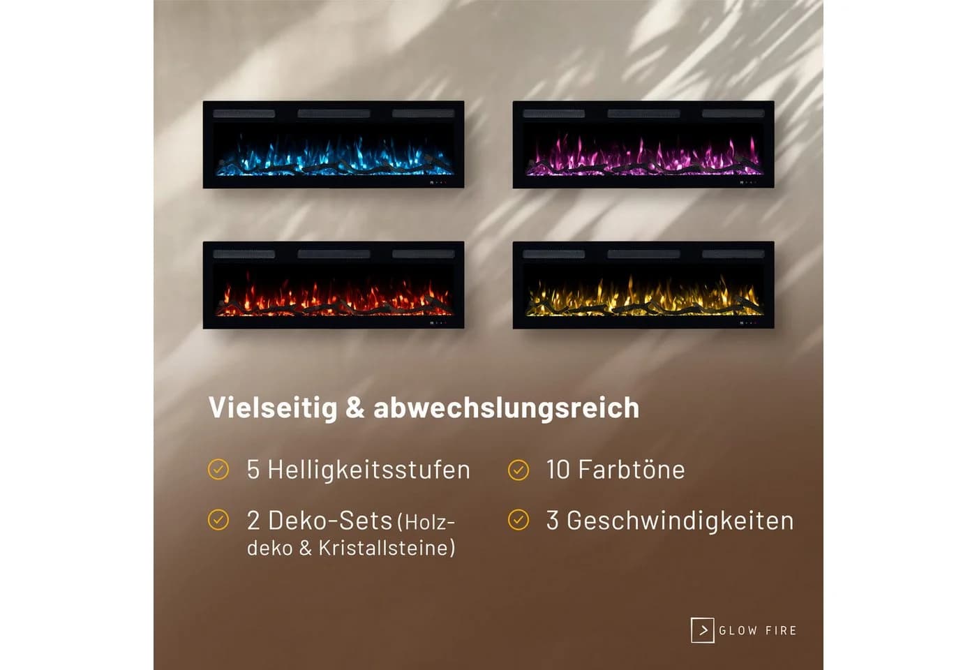 GLOW FIRE Elektrokamin Inside Wandkamin mit 3D Feuer und Heizung - Bild 5