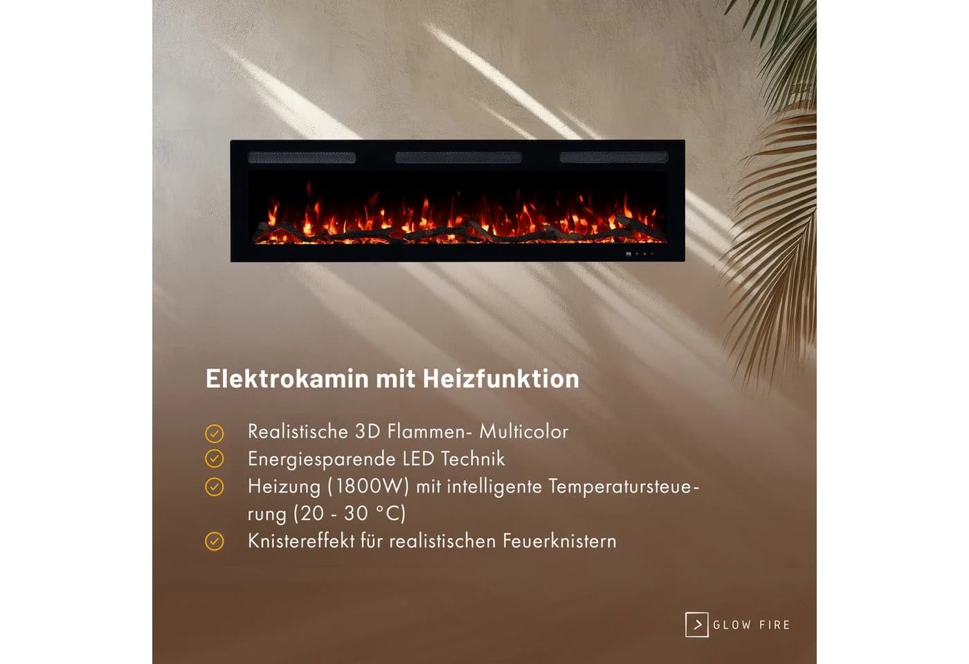 GLOW FIRE Elektrokamin Inside Wandkamin mit 3D Feuer und Heizung, LED - Bild 3