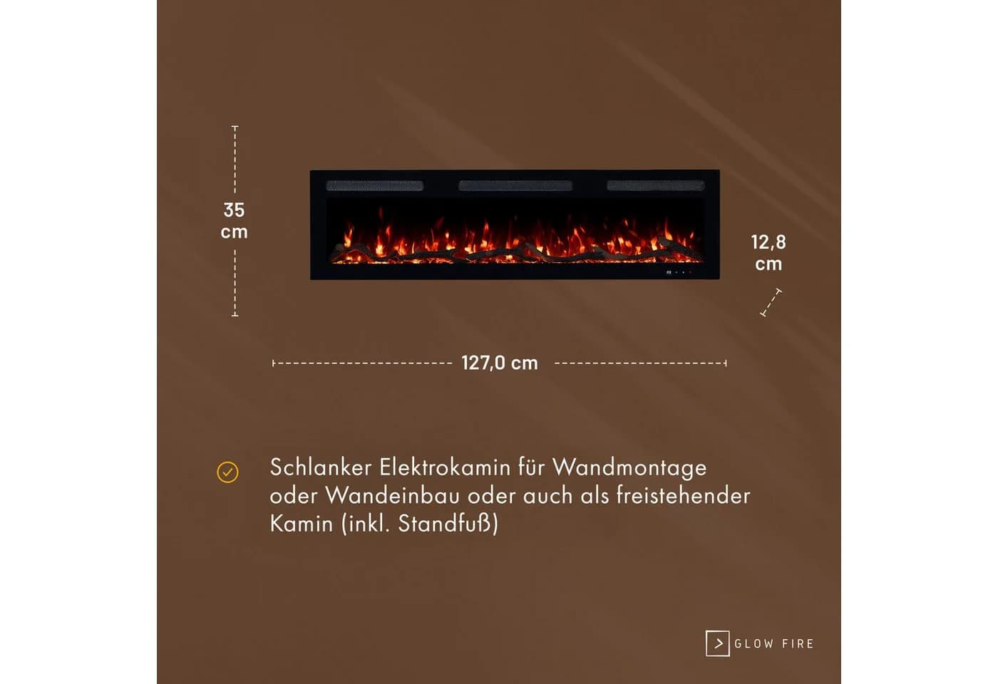 GLOW FIRE Elektrokamin Inside Wandkamin mit 3D Feuer und Heizung, LED - Bild 4