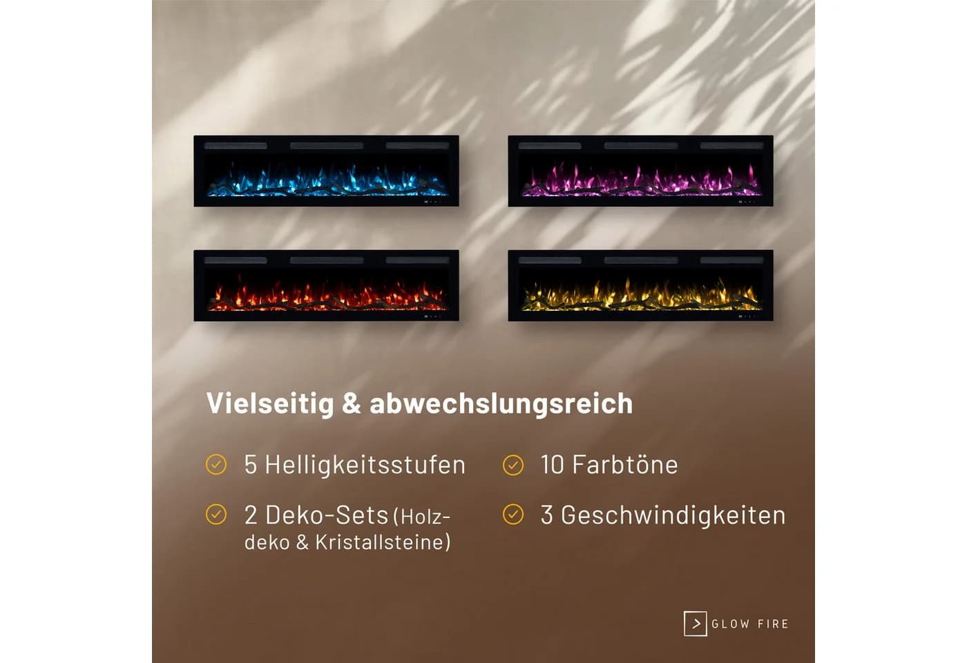 GLOW FIRE Elektrokamin Inside Wandkamin mit 3D Feuer und Heizung, LED - Bild 5
