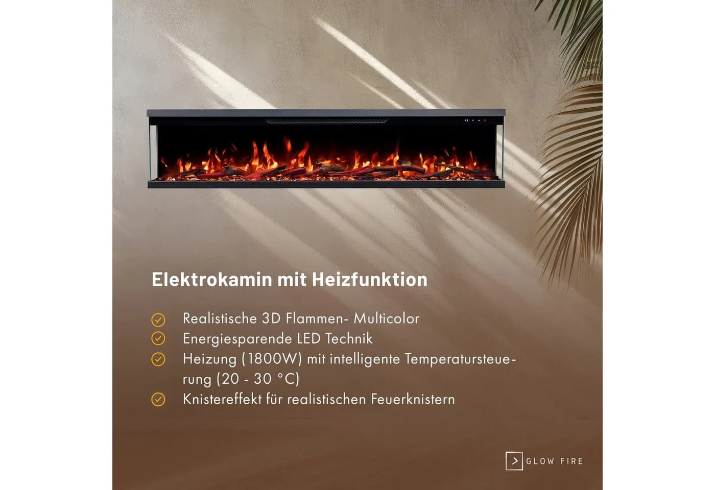 GLOW FIRE Elektrokamin Insert Wandkamin mit 3D Feuer und Heizung - Bild 3