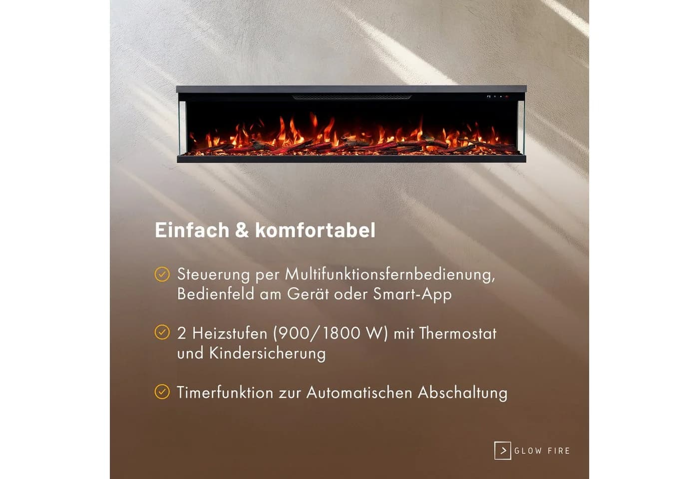 GLOW FIRE Elektrokamin Insert Wandkamin mit 3D Feuer und Heizung - Bild 4