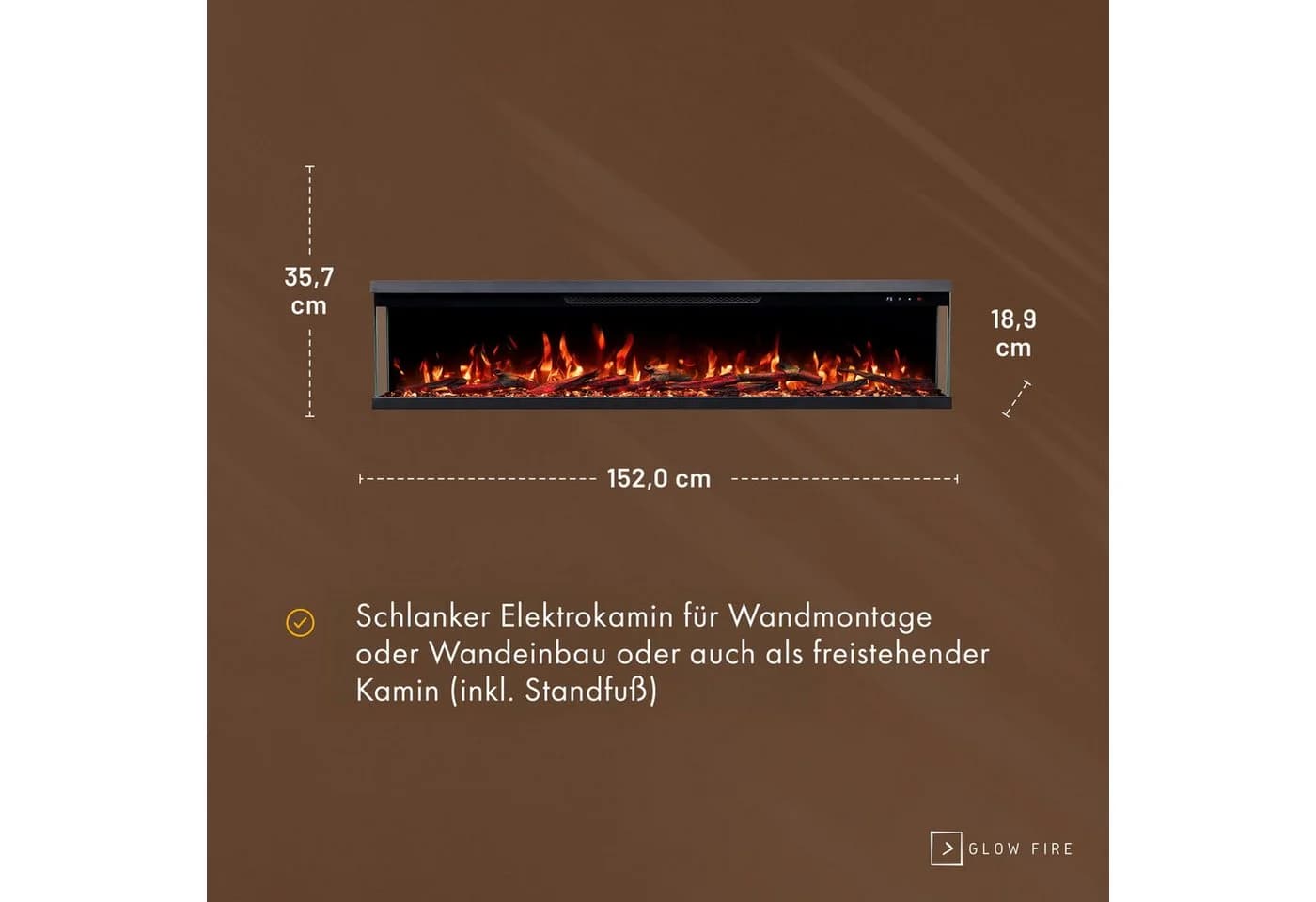 GLOW FIRE Elektrokamin Insert Wandkamin mit 3D Feuer und Heizung - Bild 5