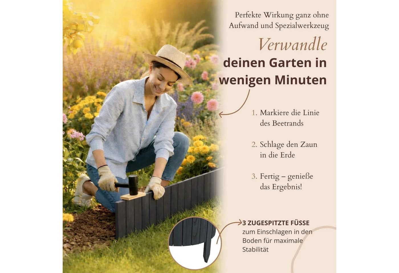 Floranica Flexible Beeteinfassung Anthrazit Kiefernholz - Bild 5