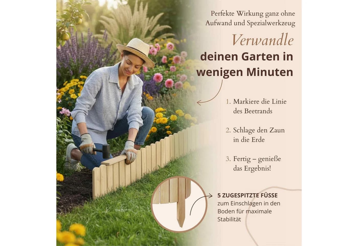 Floranica Rasenkante Holz 200x10 cm 5 Stk. Natur Beeteinfassung - Bild 5