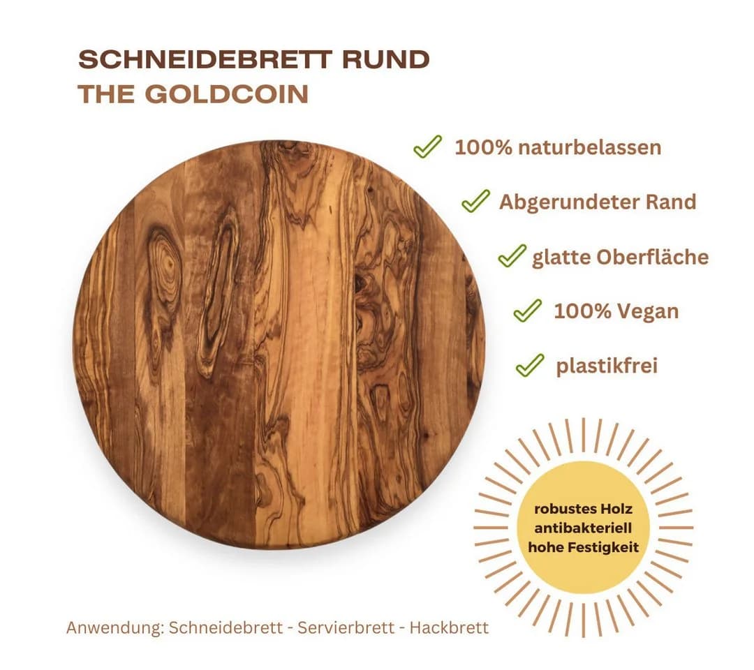 medina mood Schneidebrett The Goldcoin rund Olivenholz