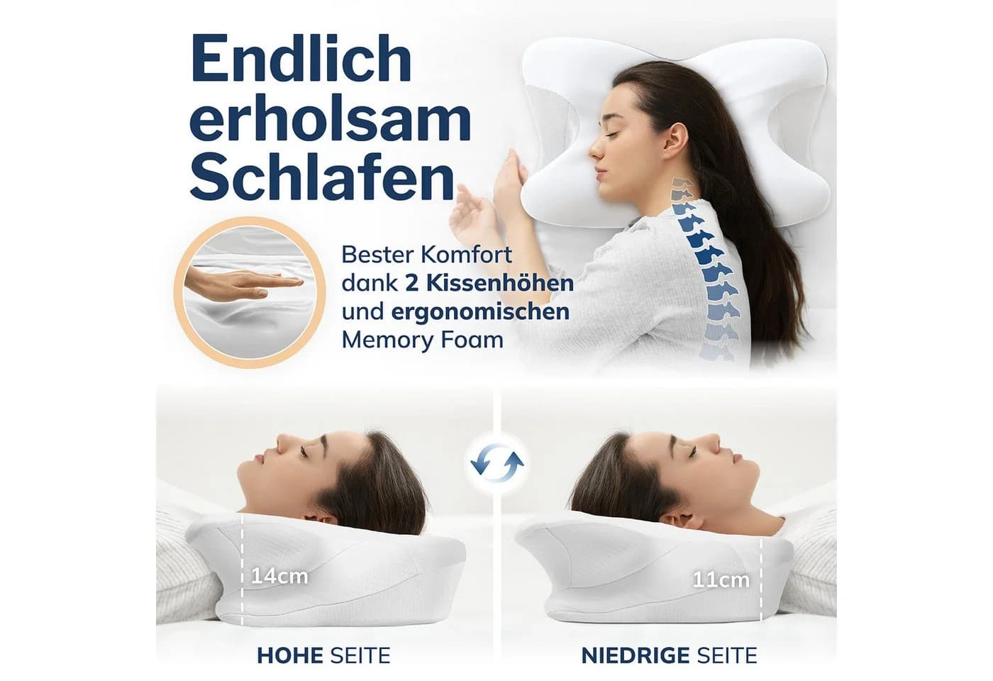CALMONT Nackenstützkissen Memory Foam Orthopädisch Weiß