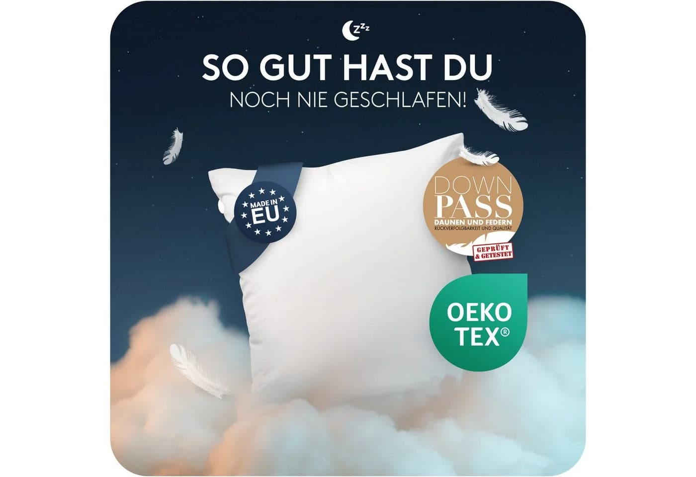 CALMONT Daunenkissen 80x80 3-Kammer Daunen Federn