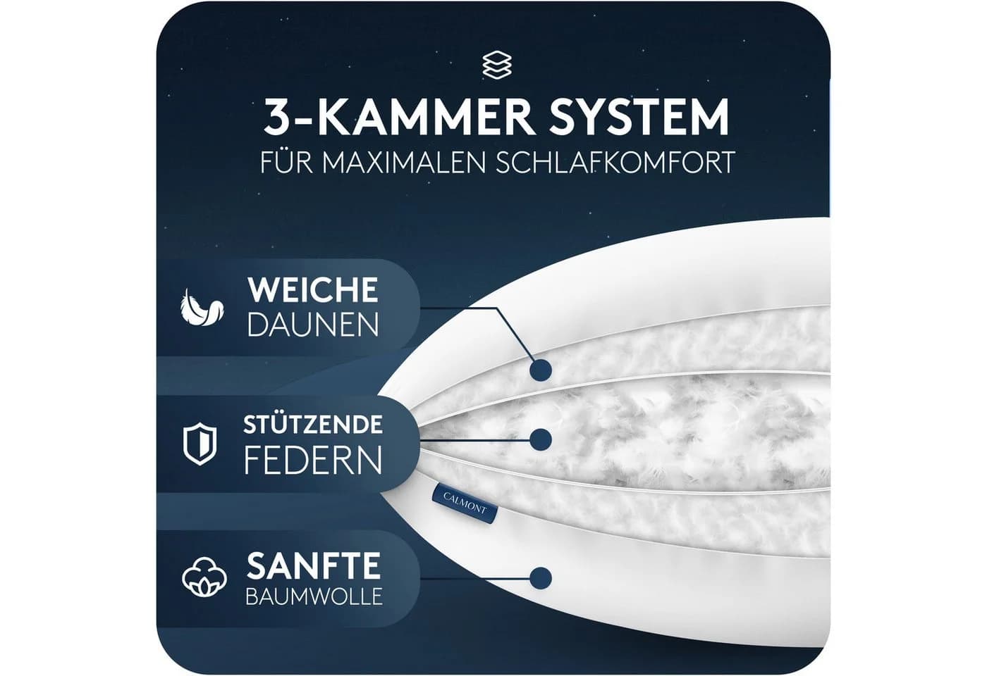 CALMONT Daunenkissen 80x80 3-Kammer Daunen Federn - Bild 4