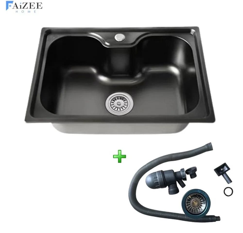 Faizee Möbel Edelstahlspüle Titan Schwarz/Silber inkl. Siphon