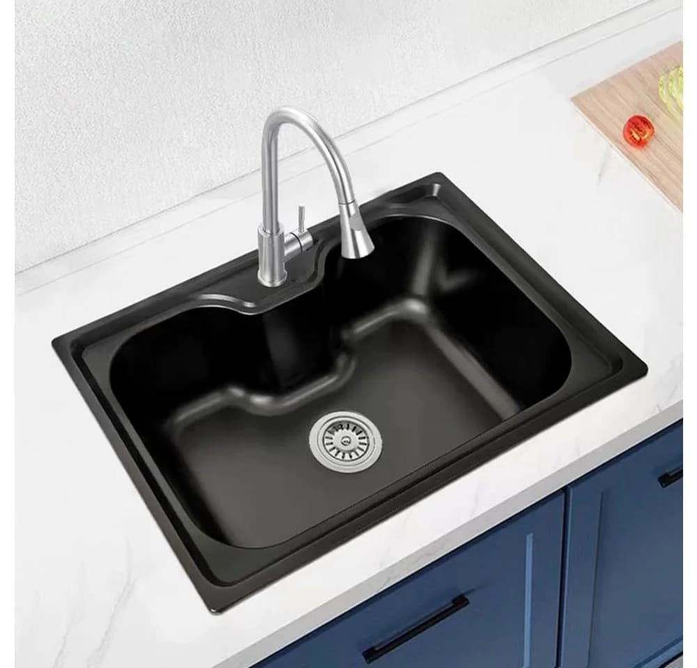 Faizee Möbel Edelstahlspüle Titan Schwarz/Silber inkl. Siphon - Bild 2