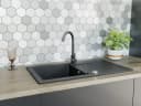 Faizee Möbel Granitspüle 2-Becken mit Armatur Schwarz Bild 1