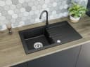 Faizee Möbel Granitspüle 2-Becken mit Armatur Schwarz Bild 2