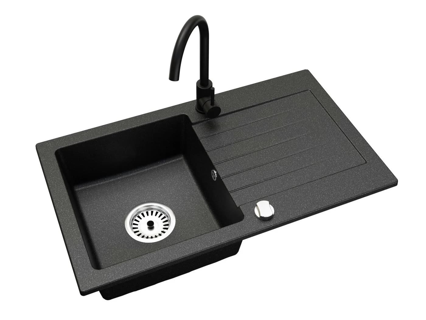 Faizee Möbel Granitspüle 2-Becken mit Armatur Schwarz - Bild 3