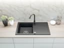 Faizee Möbel Granitspüle 2-Becken mit Armatur Schwarz Bild 4