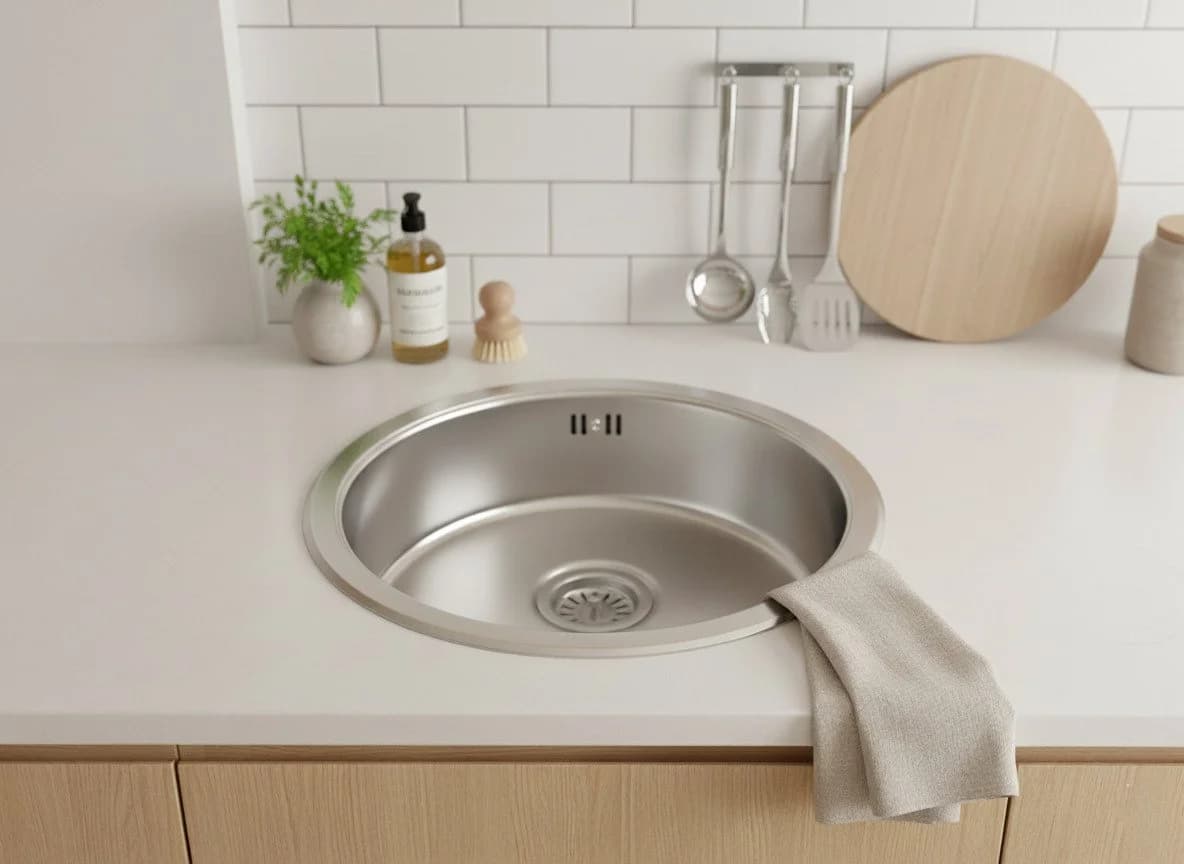 Faizee Möbel Edelstahl-Einbauspüle Rund 42cm Ø Inkl. Armatur-Set