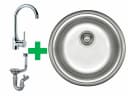 Faizee Möbel Edelstahlspüle Rund 42 cm mit Armatur und Siphon-Set Bild 2