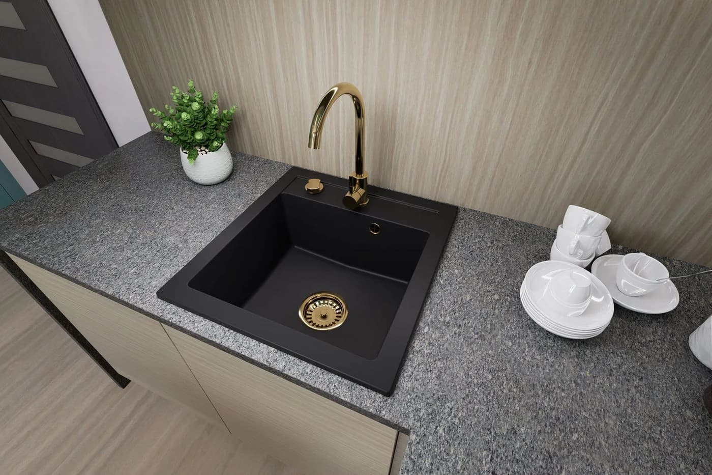 Faizee Möbel Granitspüle 49x52 cm Beige - Bild 3