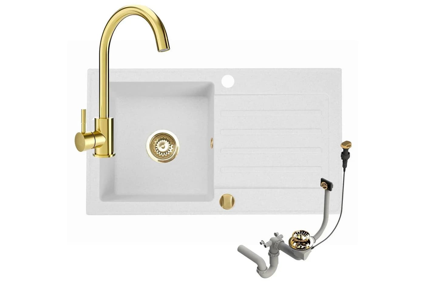 Faizee Möbel Granitspüle Beige mit Armatur Gold - Bild 2