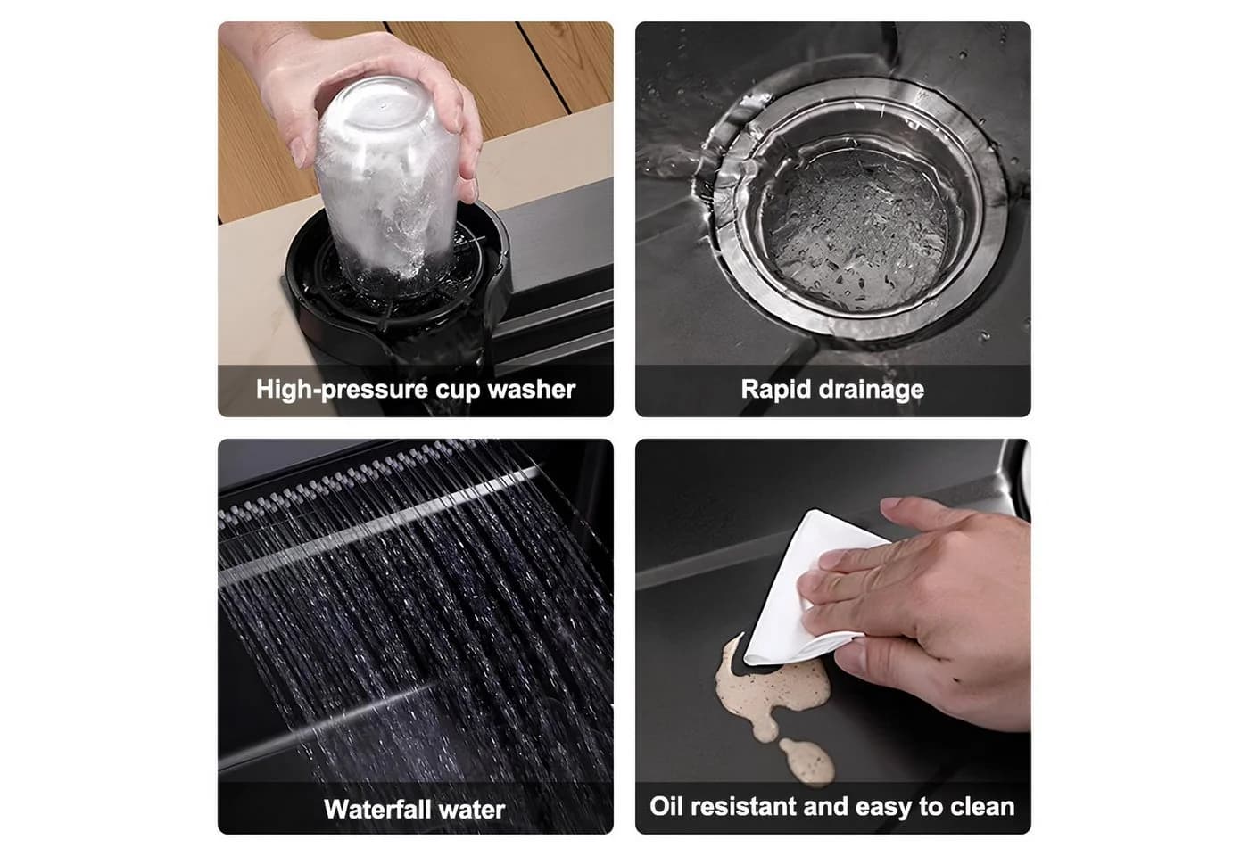 Faizee Home Neom Edelstahlspüle mit 4-fach Wasserhahn und Schalldämmung - Bild 4