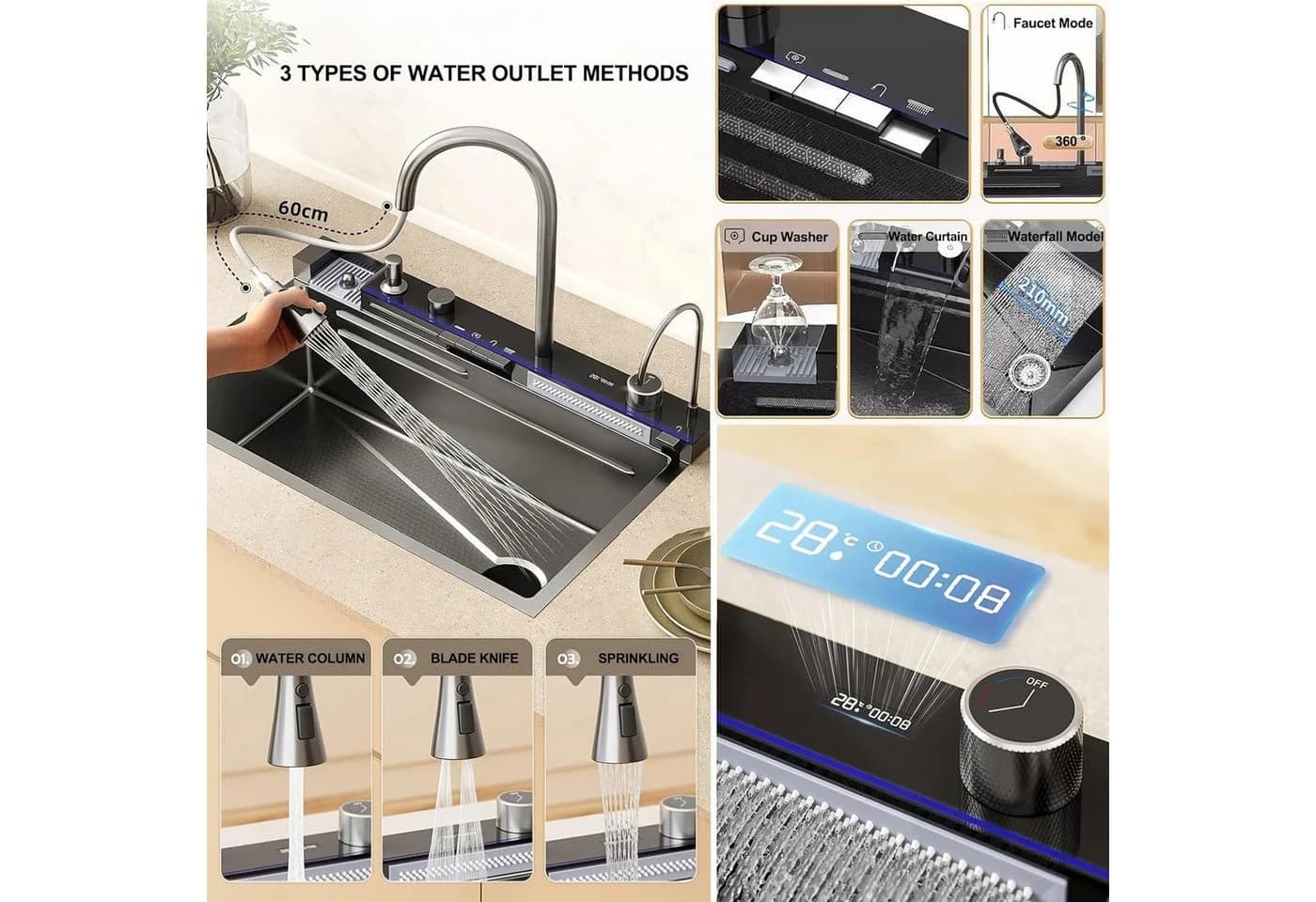 Faizee Home Einbauspüle Nano Wasserfall Edelstahl Silber - Bild 4