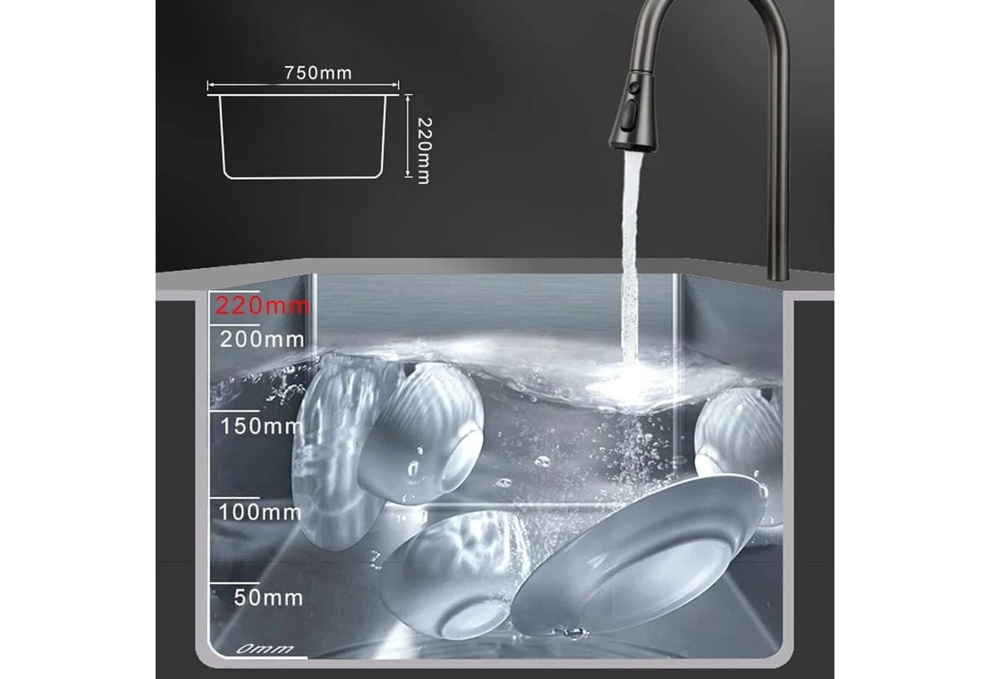 Faizee Home Einbauspüle Nano Wasserfall Edelstahl Silber - Bild 5