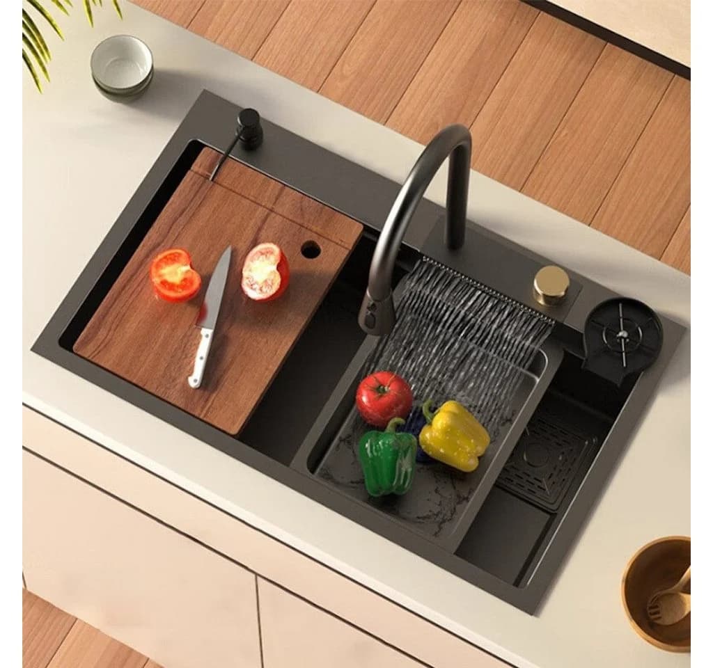 Faizee Home Einbauspüle Edelstahl mit Wasserfall Armatur und Schalldämmung - Bild 2
