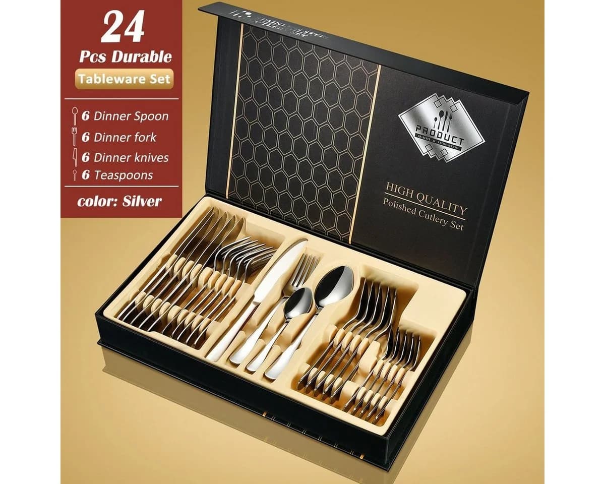 Faizee Home Besteckset 24-tlg. Edelstahl für 6 Personen Silber