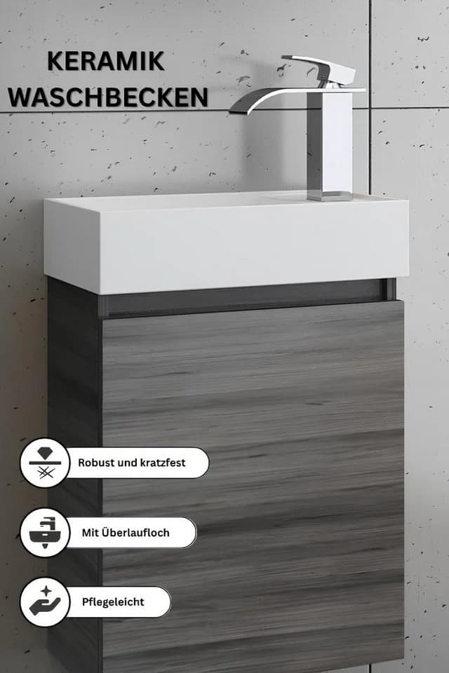 Faizee Home Badmöbel-Set Rikka mit Keramik-Waschbecken und Spiegel - Bild 3