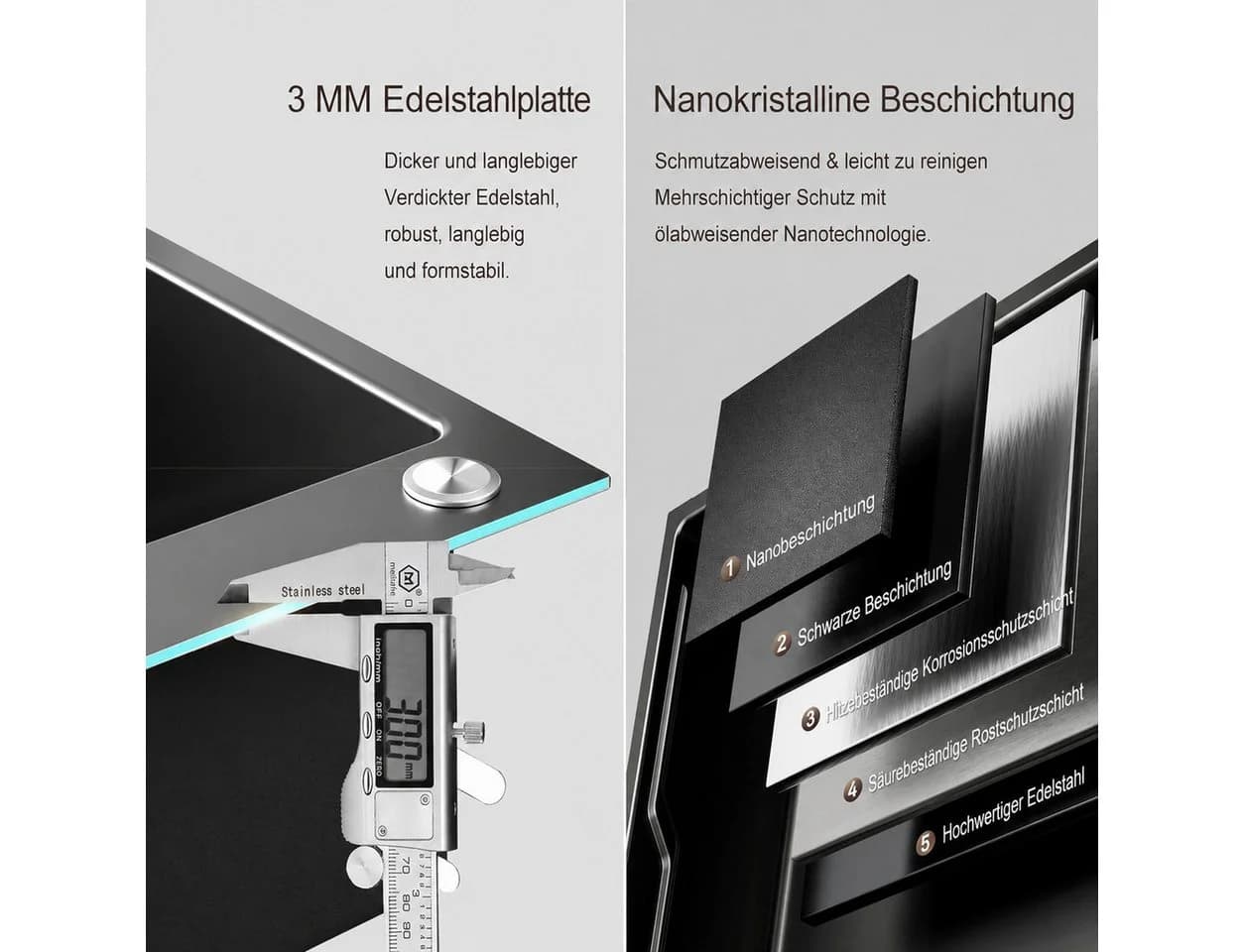 Faizee Home Küchenspüle Nano 75x46cm Edelstahl mit Digitalanzeige - Bild 3