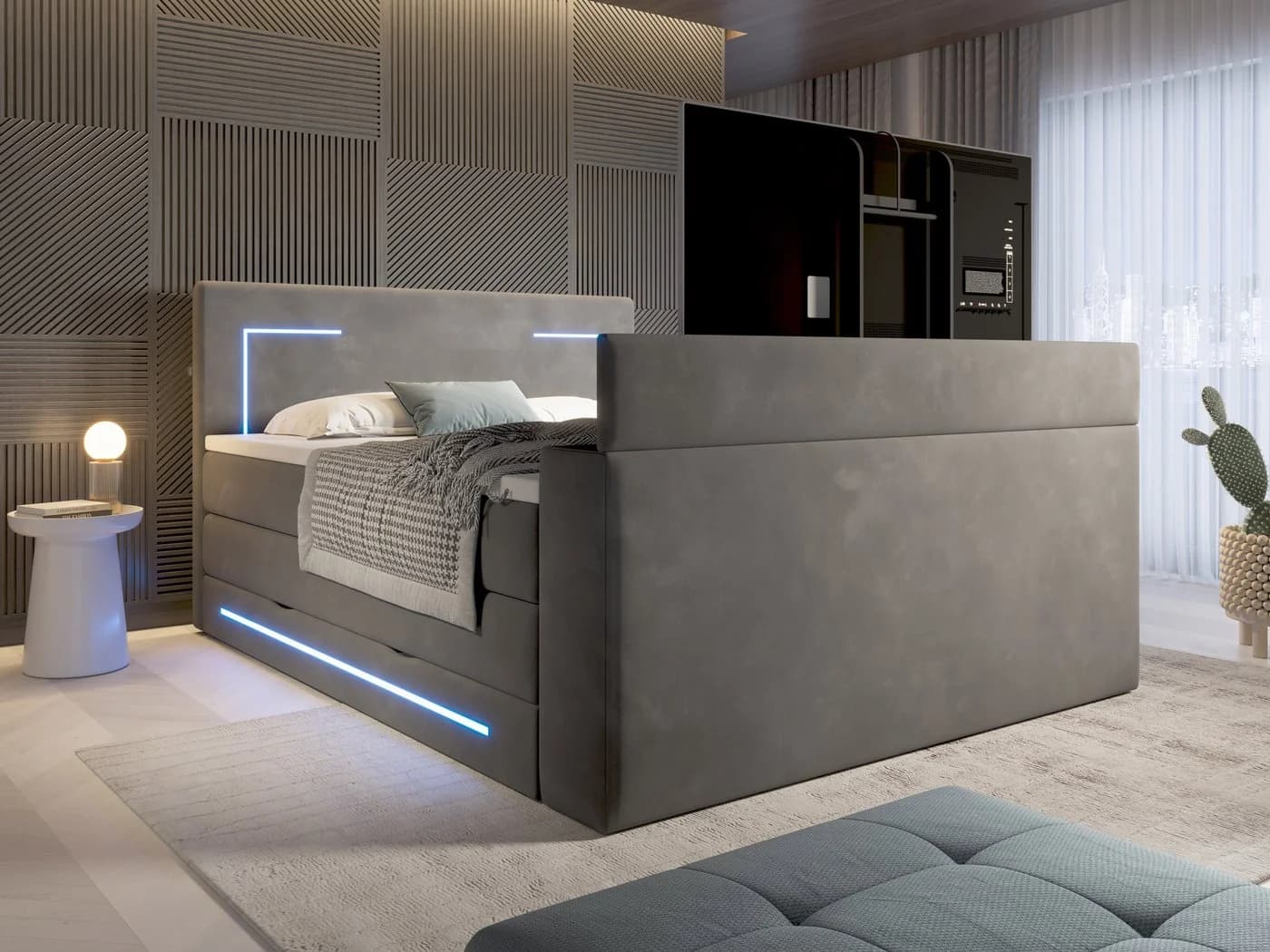 wonello Boxspringbett Monaco Samt mit TV-Lift & LED - Bild 2