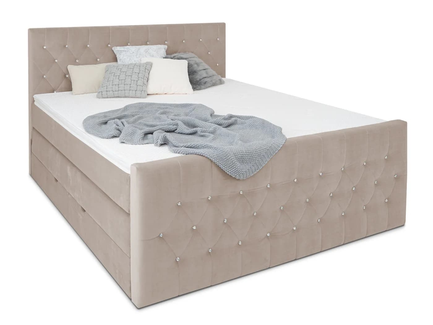 wonello Boxspringbett Sira mit Bettkasten, Matratze & Topper, Samt Beige - Bild 2
