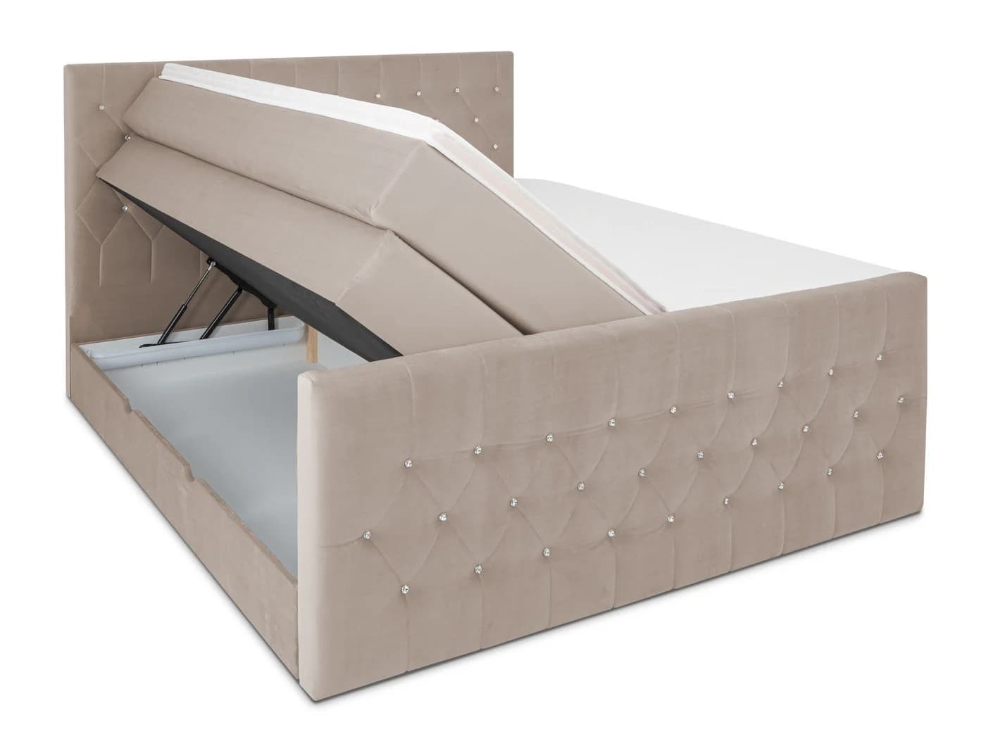 wonello Boxspringbett Sira mit Bettkasten, Matratze & Topper, Samt Beige - Bild 4