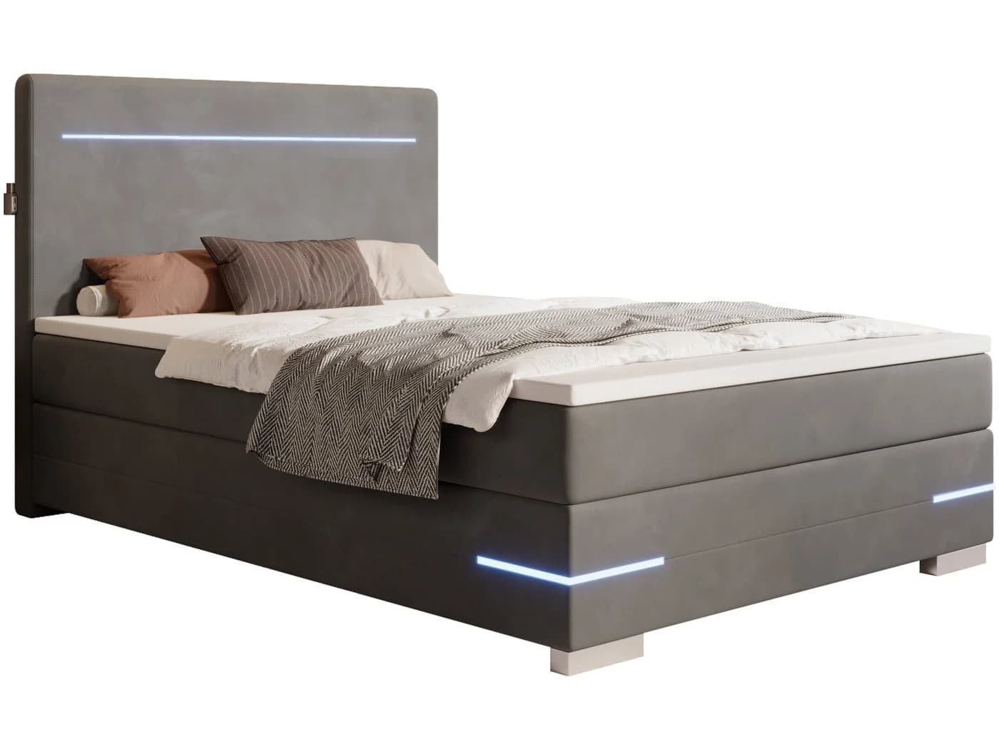 wonello Boxspringbett Portland Samt grau mit LED-Beleuchtung und Topper - Bild 2