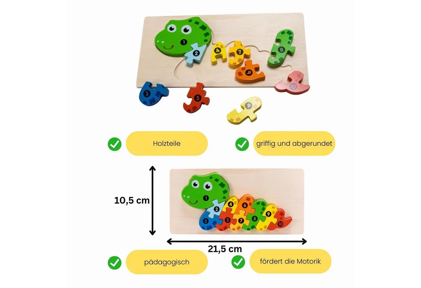 GICO Holzpuzzle Raupe mit Zahlen von 1 bis 10