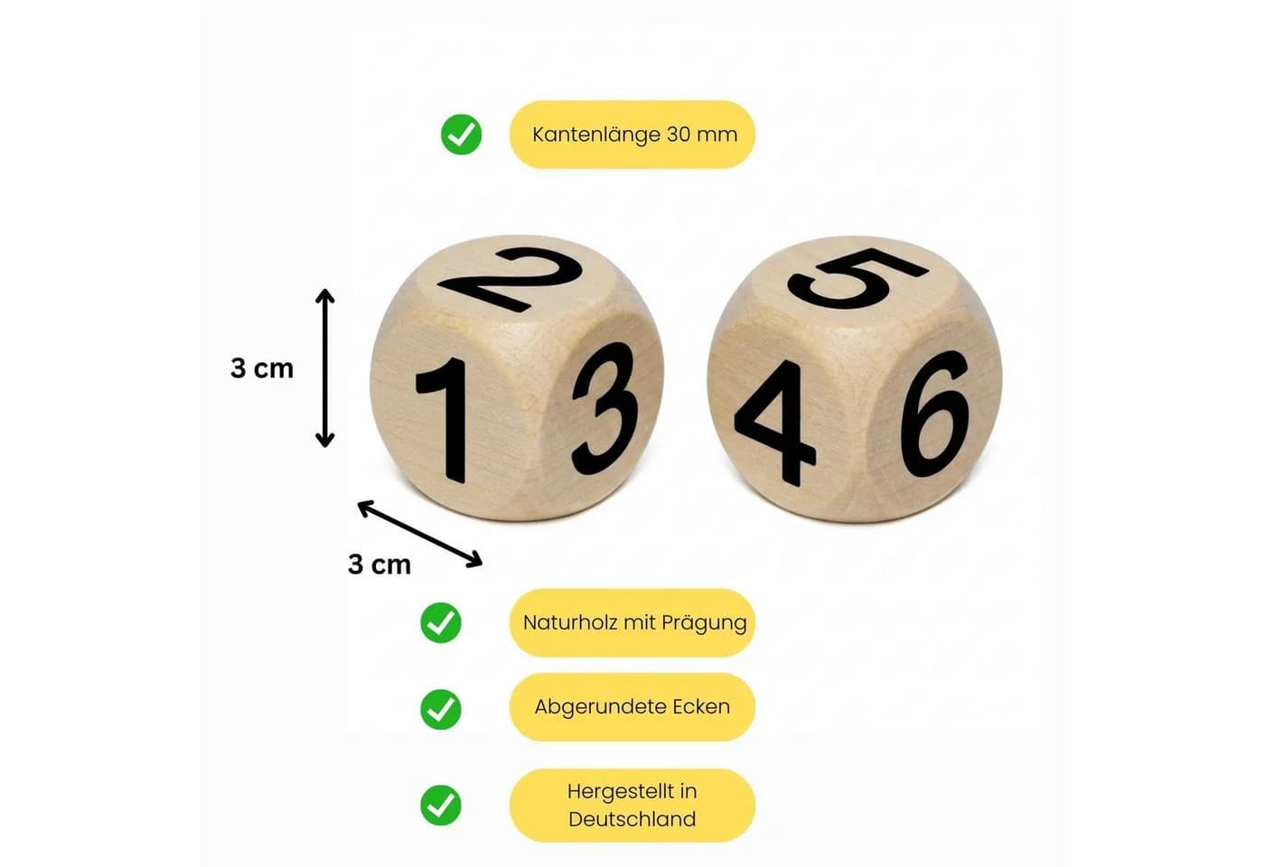 GICO 1–6 Holzwürfel Natur 30 mm – Zahlenwürfel aus Holz
