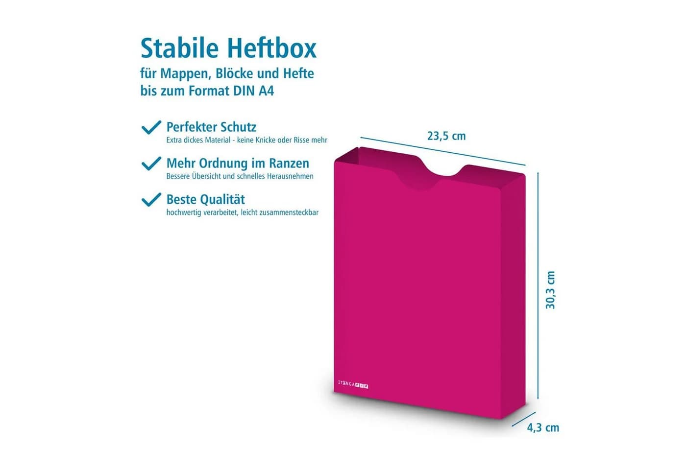 itenga Heftbox DIN A4 Hochformat aus PP pink