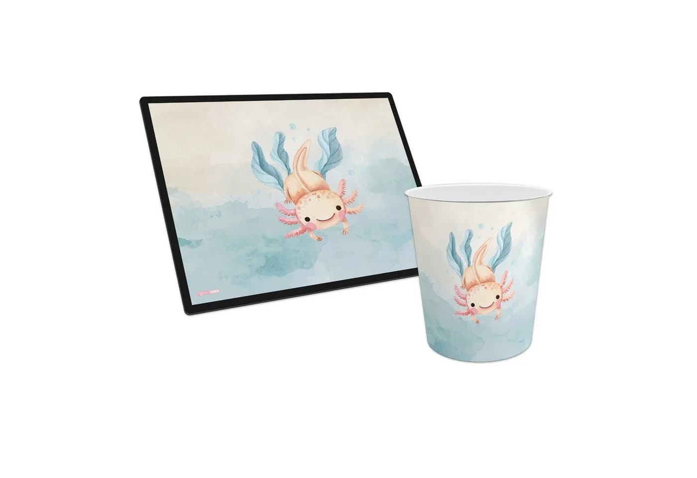 itenga Papierkorb mit Schreibtischunterlage Axolotl Motiv Set - Bild 2